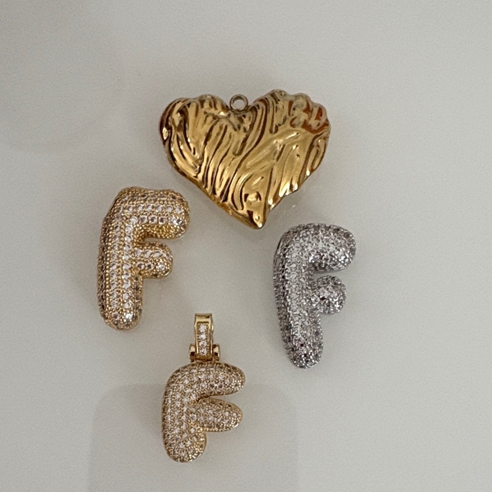 Gold and Silver Letter F Pendant Set and heart
